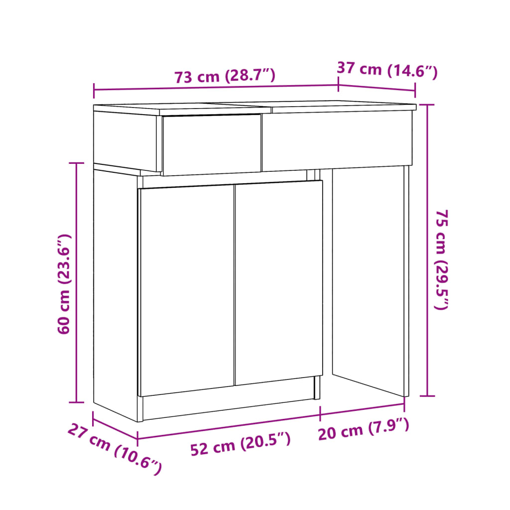 vidaXL Toaletka z oświetleniem LED, szarość betonu, 115x37x110,5 cm