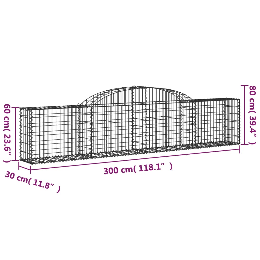 vidaXL Kosze gabionowe, 9 szt., 300x30x60/80 cm, galwanizowane żelazo