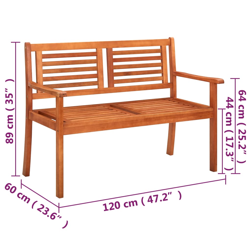 vidaXL 2-os. ławka ogrodowa z poduszką, 120 cm, lity eukaliptus