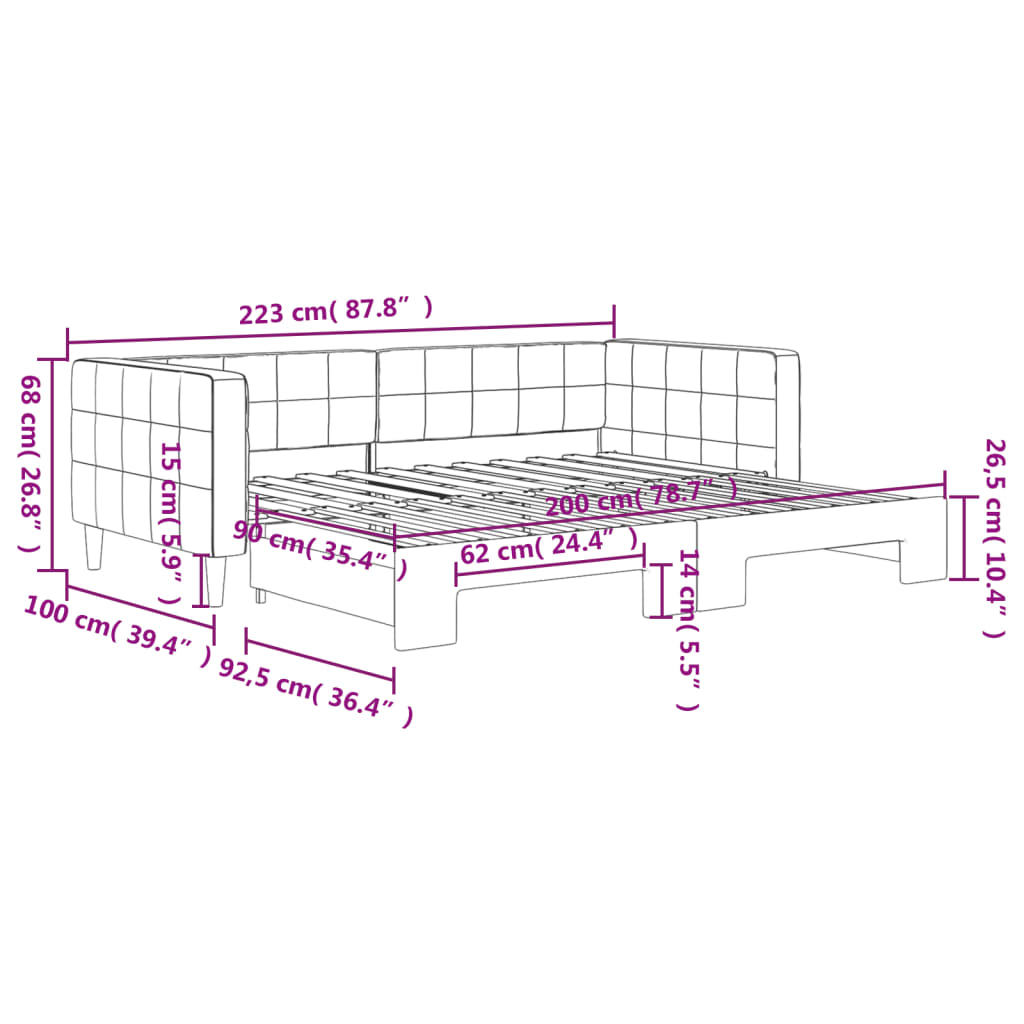 vidaXL Sofa rozsuwana, jasnoszara, 90x200 cm, aksamit