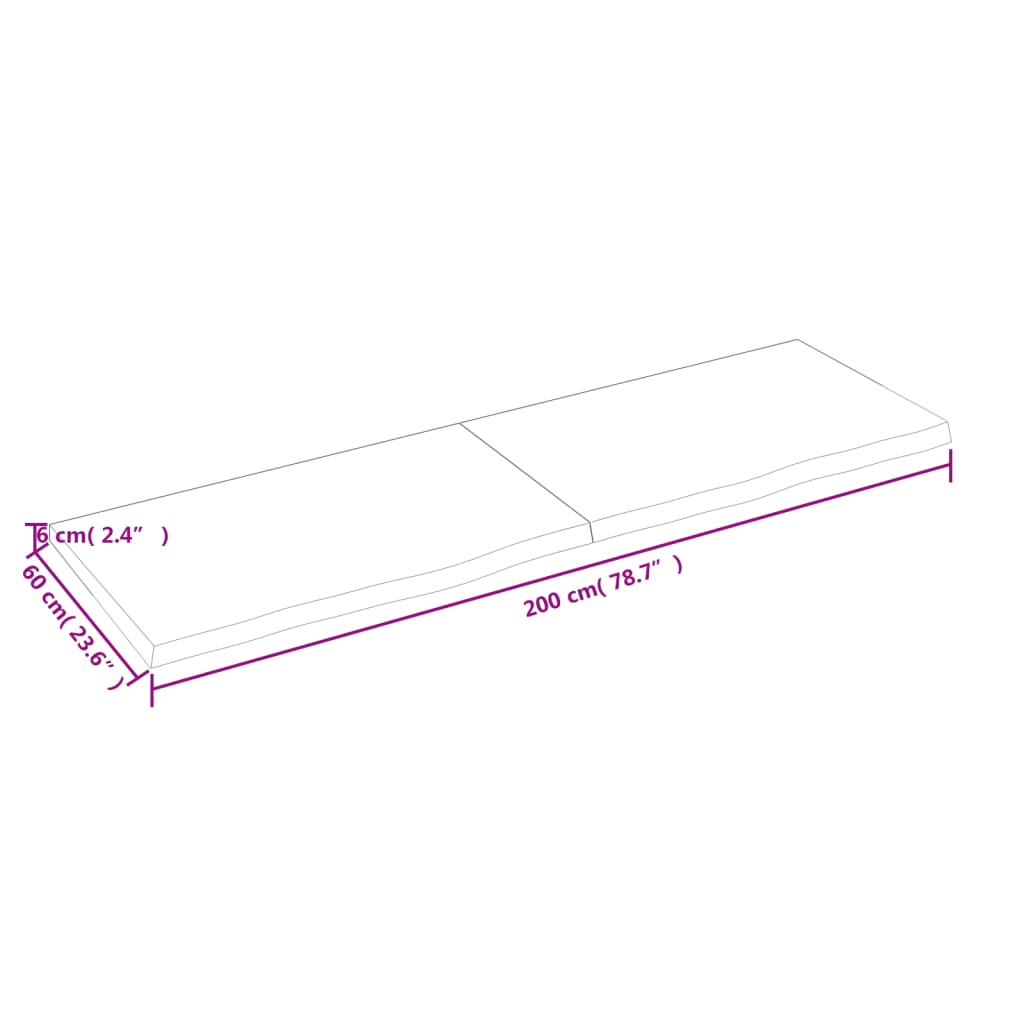 vidaXL Blat stołu, 200x60x(2-6) cm, surowe lite drewno dębowe