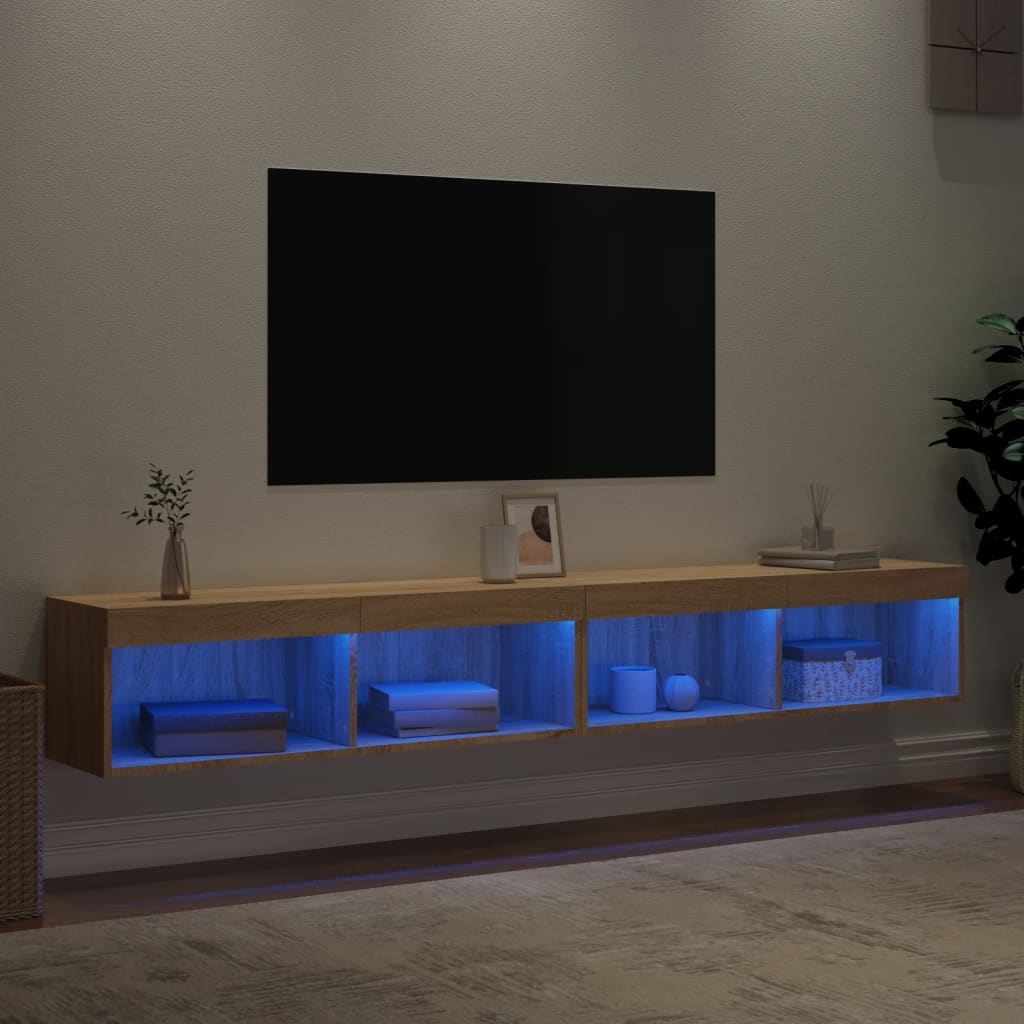 vidaXL Szafki TV, z LED, 2 szt., kolor dąb sonoma, 100x30x30 cm