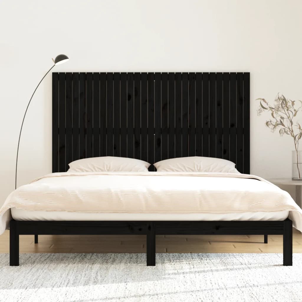 vidaXL Wezgłowie łóżka, czarne, 185x3x110 cm, lite drewno sosnowe