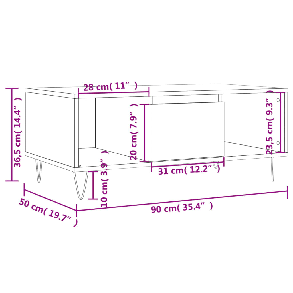 vidaXL Stolik kawowy, biały 90x50x36,5 cm, materiał drewnopochodny