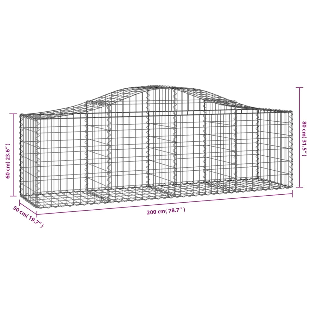 vidaXL Kosze gabionowe, 14 szt, 200x50x60/80 cm, galwanizowane żelazo