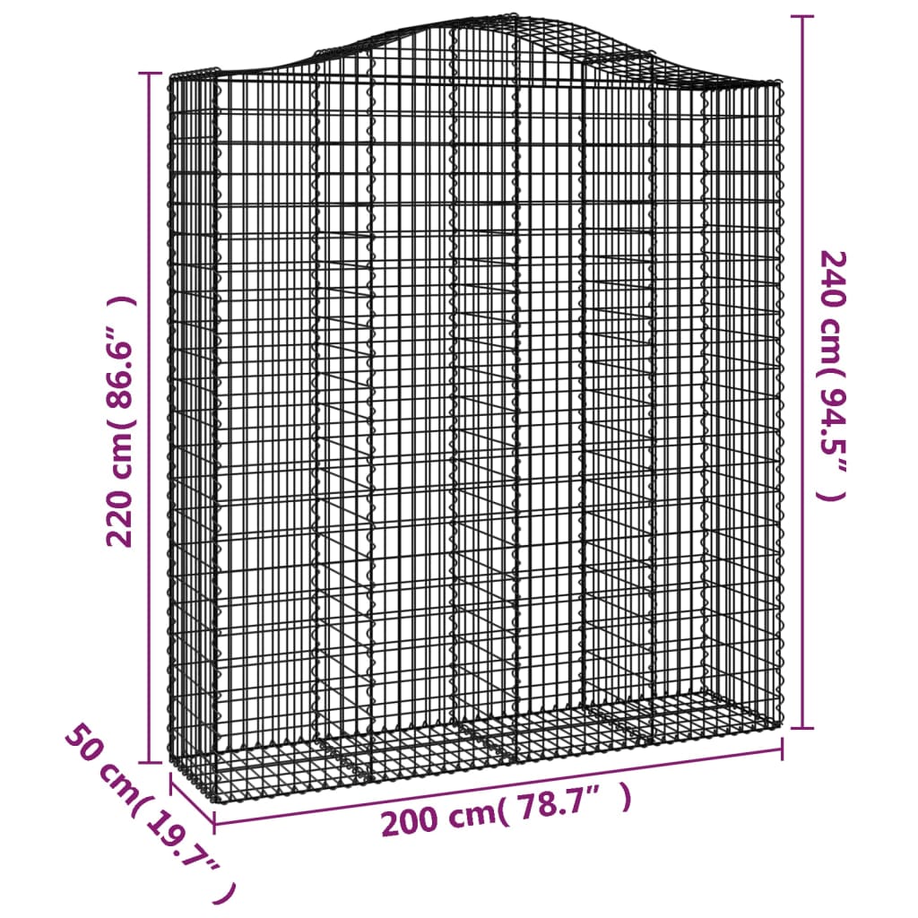 vidaXL Kosze gabionowe, 12 szt, 200x50x220/240cm, galwanizowane żelazo