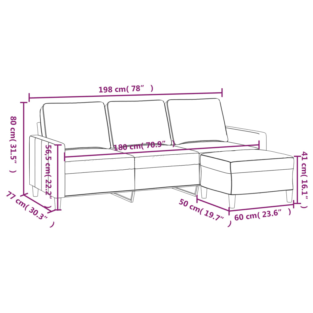 vidaXL 3-osobowa sofa z podnóżkiem, ciemnoszary, 180 cm, aksamit