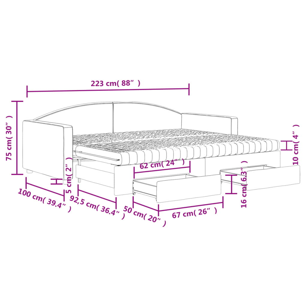 vidaXL Sofa rozsuwana z szufladami, ciemnoszara, 90x200 cm, tkanina