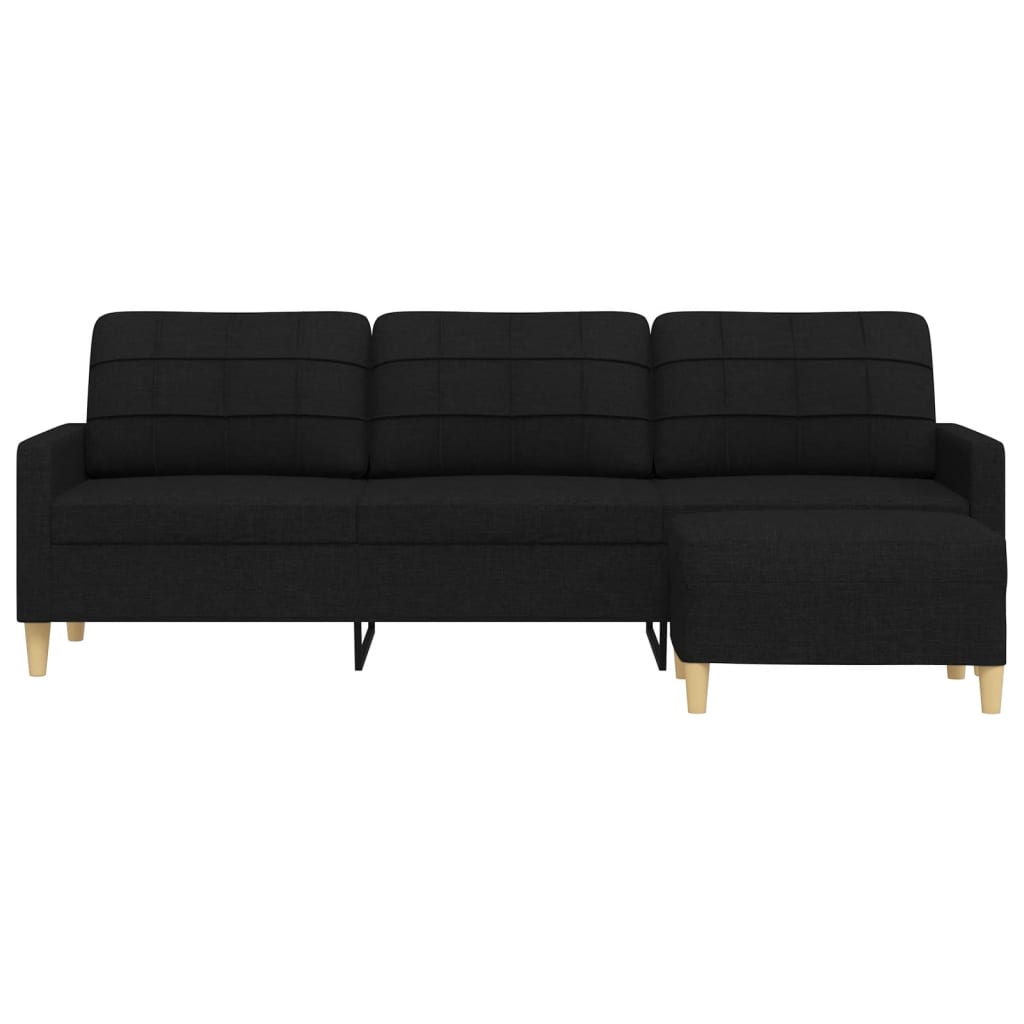 vidaXL 3-osobowa sofa z podnóżkiem, czarna, 210 cm, tkaniną