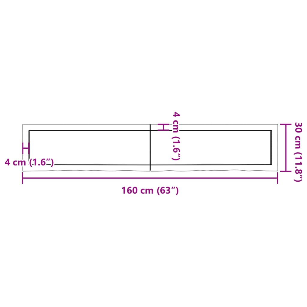 vidaXL Blat do łazienki, 160x30x(2-6) cm, surowe, lite drewno