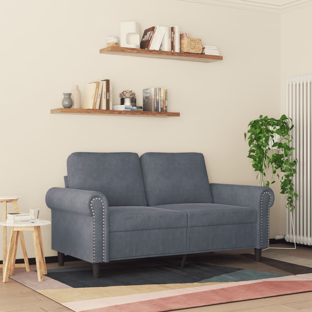 vidaXL Sofa 2-osobowa, ciemnoszary, 120 cm, tapicerowana aksamitem