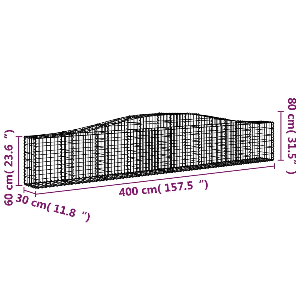 vidaXL Kosze gabionowe, 5 szt, 400x30x60/80 cm, galwanizowane żelazo