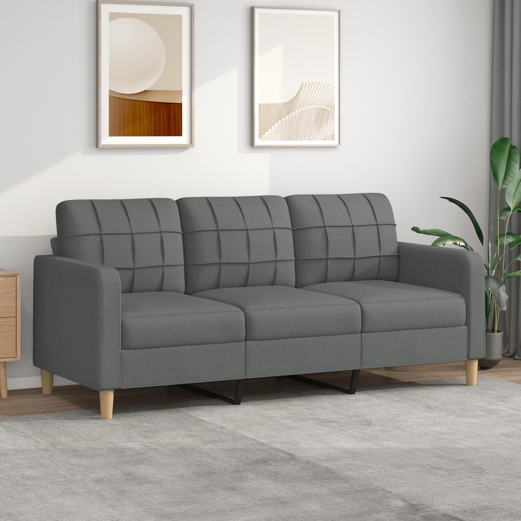 vidaXL Sofa 3-osobowa, ciemnoszara, 180 cm, tkanina, klasa B