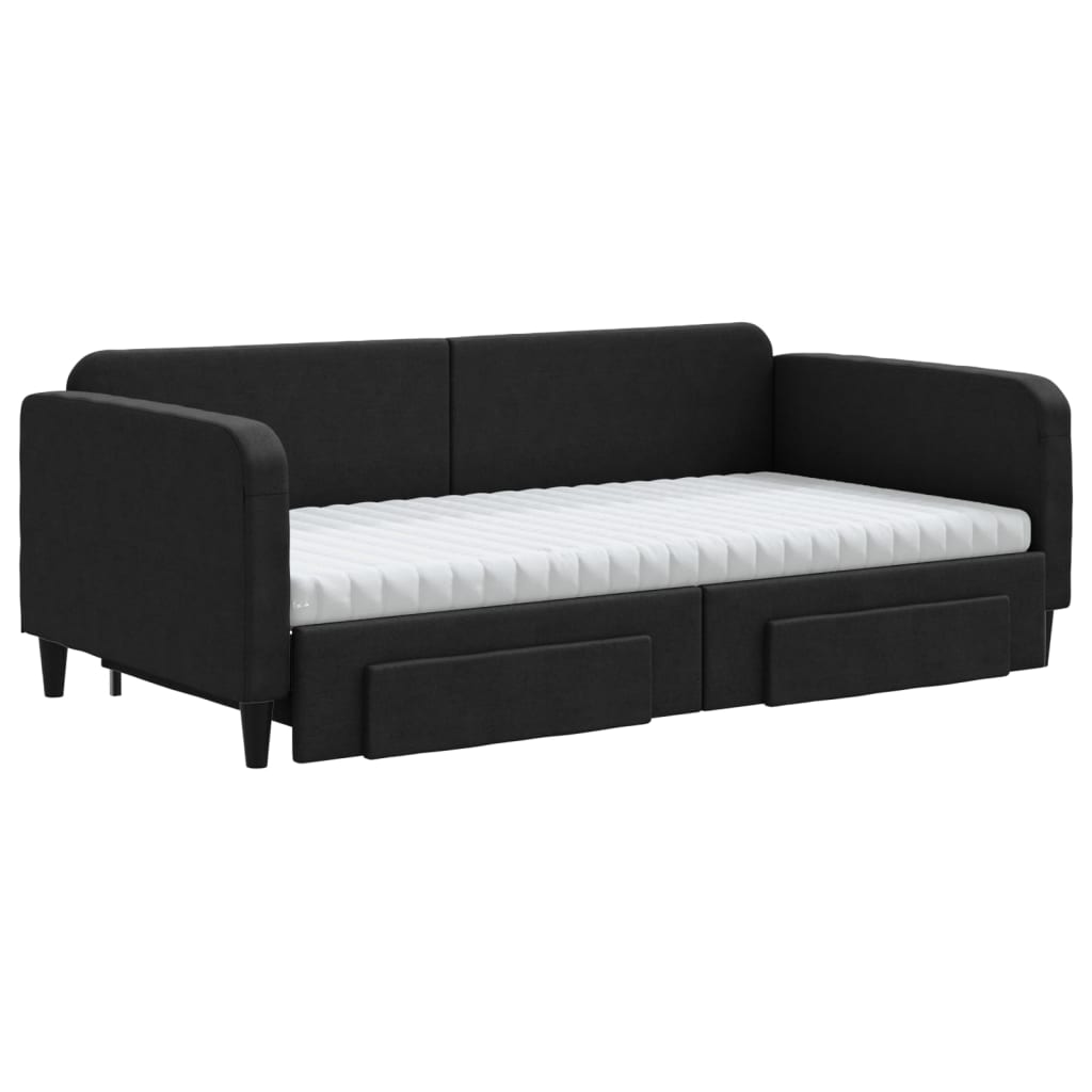 vidaXL Sofa rozsuwana z szufladami, czarna, 100x200 cm, tkanina