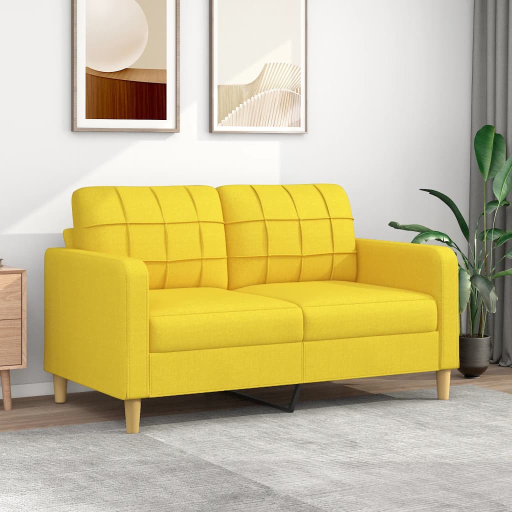 vidaXL Sofa 2-osobowa, jasnożółta, 140 cm, tapicerowana tkaniną