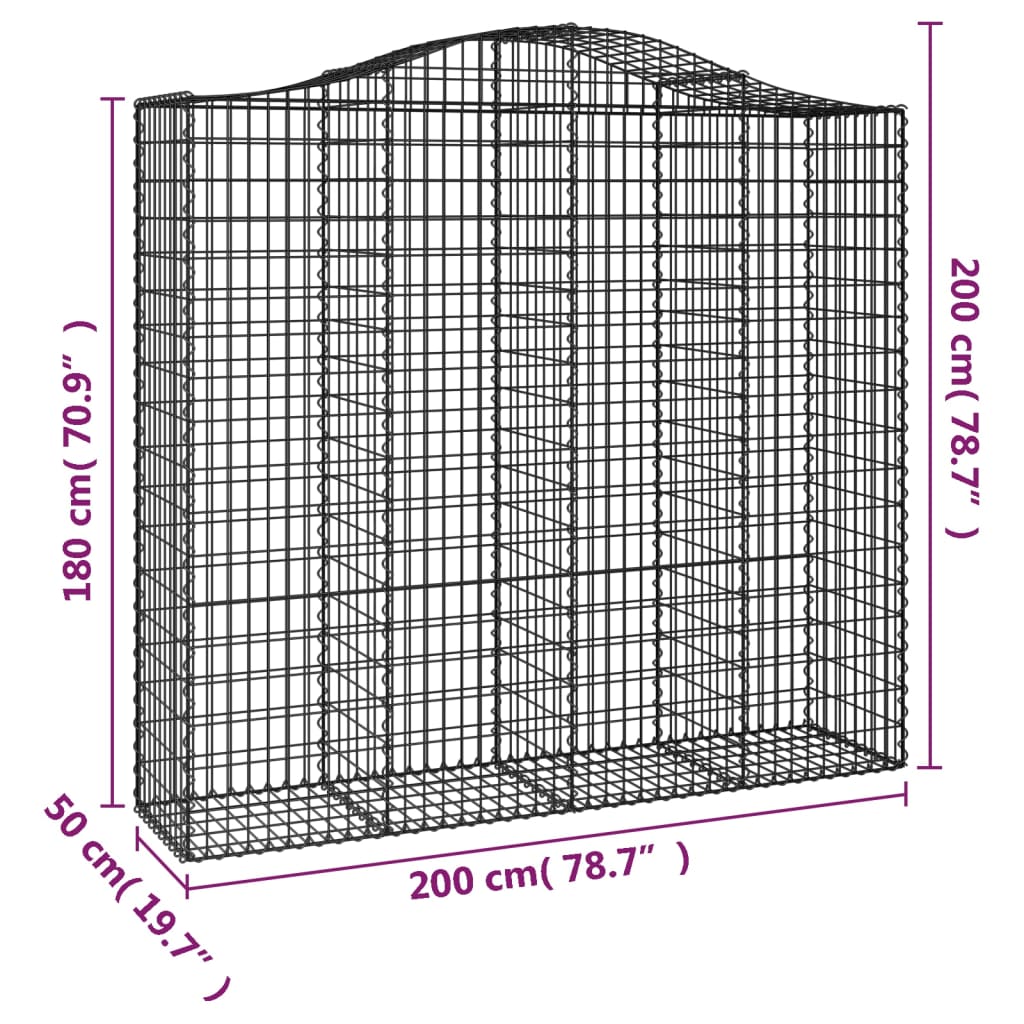 vidaXL Kosze gabionowe, 3 szt, 200x50x180/200 cm, galwanizowane żelazo