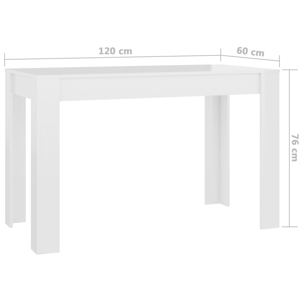 vidaXL Stół jadalniany, wysoki połysk, biały, 120x60x76 cm