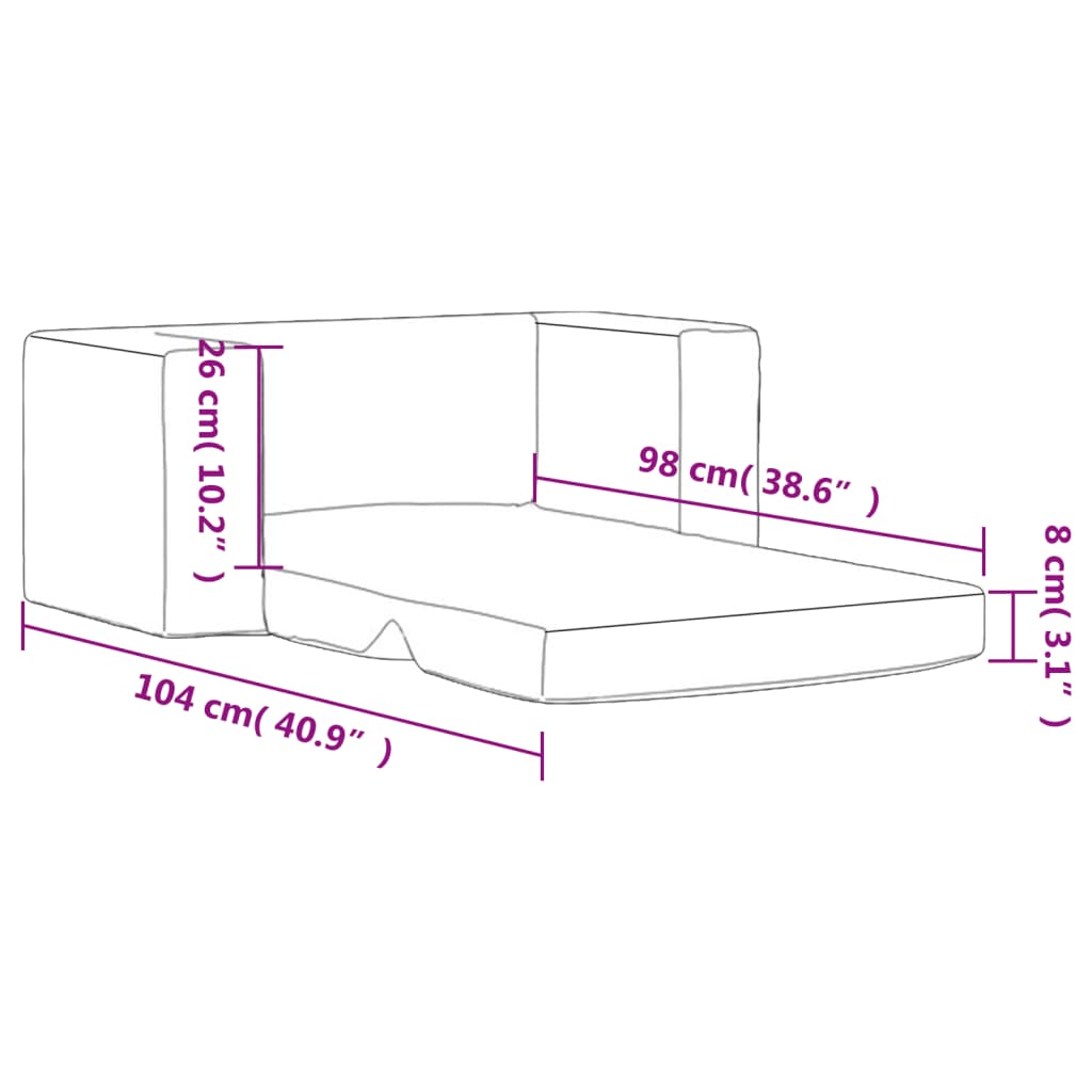 vidaXL 2-os. sofa dla dzieci, rozkładana, jasnoszara, miękki plusz