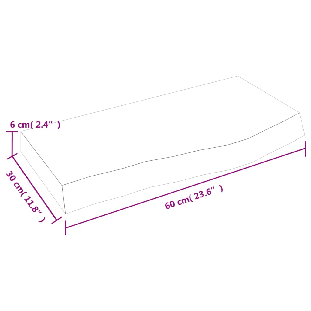 vidaXL Blat do łazienki, 60x30x(2-6) cm, surowe, lite drewno