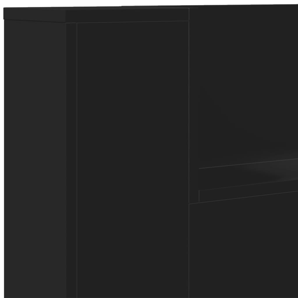 vidaXL Zagłówek z półką i LED, czarny, 160x16,5x103,5 cm