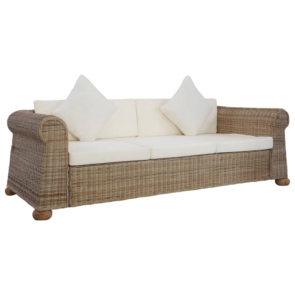 vidaXL 3-osobowa sofa z poduszkami, naturalny rattan