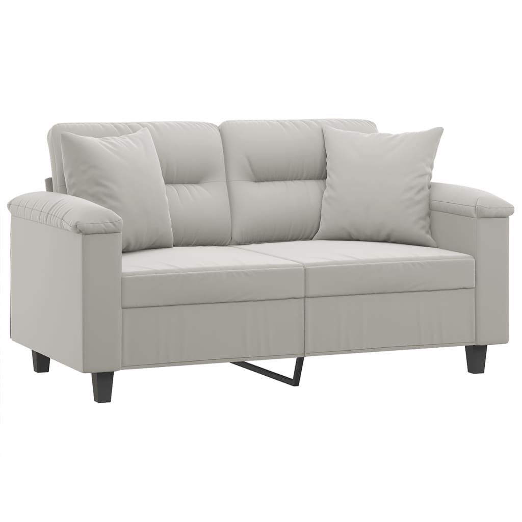 vidaXL 2-osobowa sofa z poduszkami, jasnoszara, 120 cm, mikrofibra