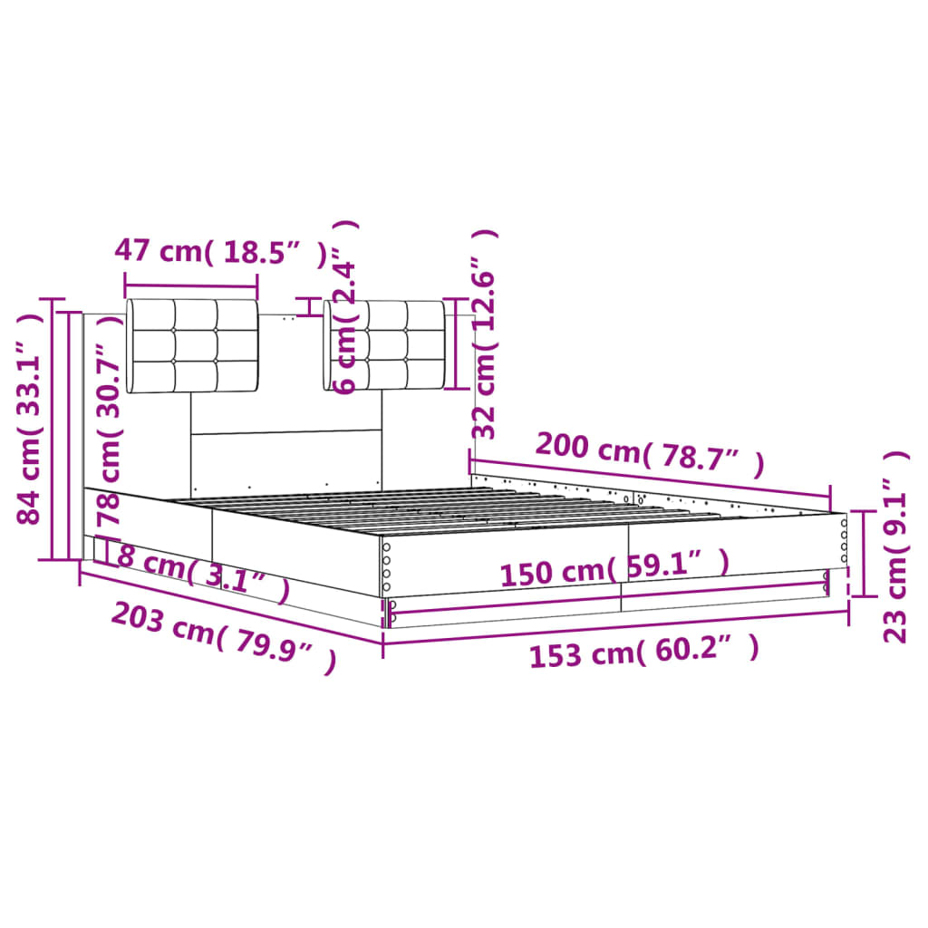 vidaXL Rama łóżka z wezgłowiem i LED, biała, 150x200 cm