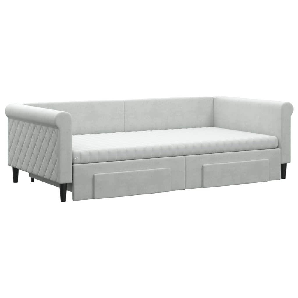 vidaXL Sofa rozsuwana z szufladami, jasnoszara, 100x200 cm, aksamit