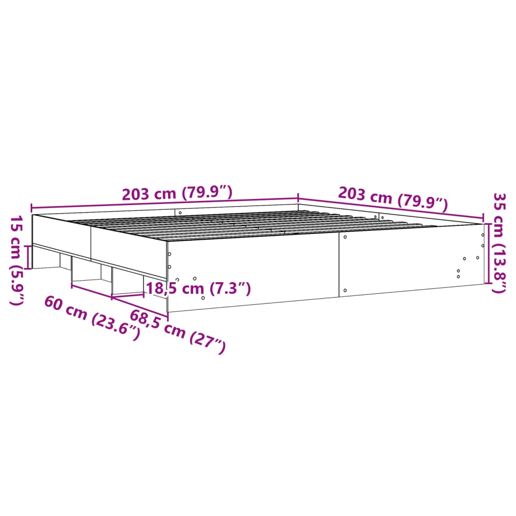 vidaXL Rama łóżka, dąb sonoma, 200x200 cm, materiał drewnopochodny