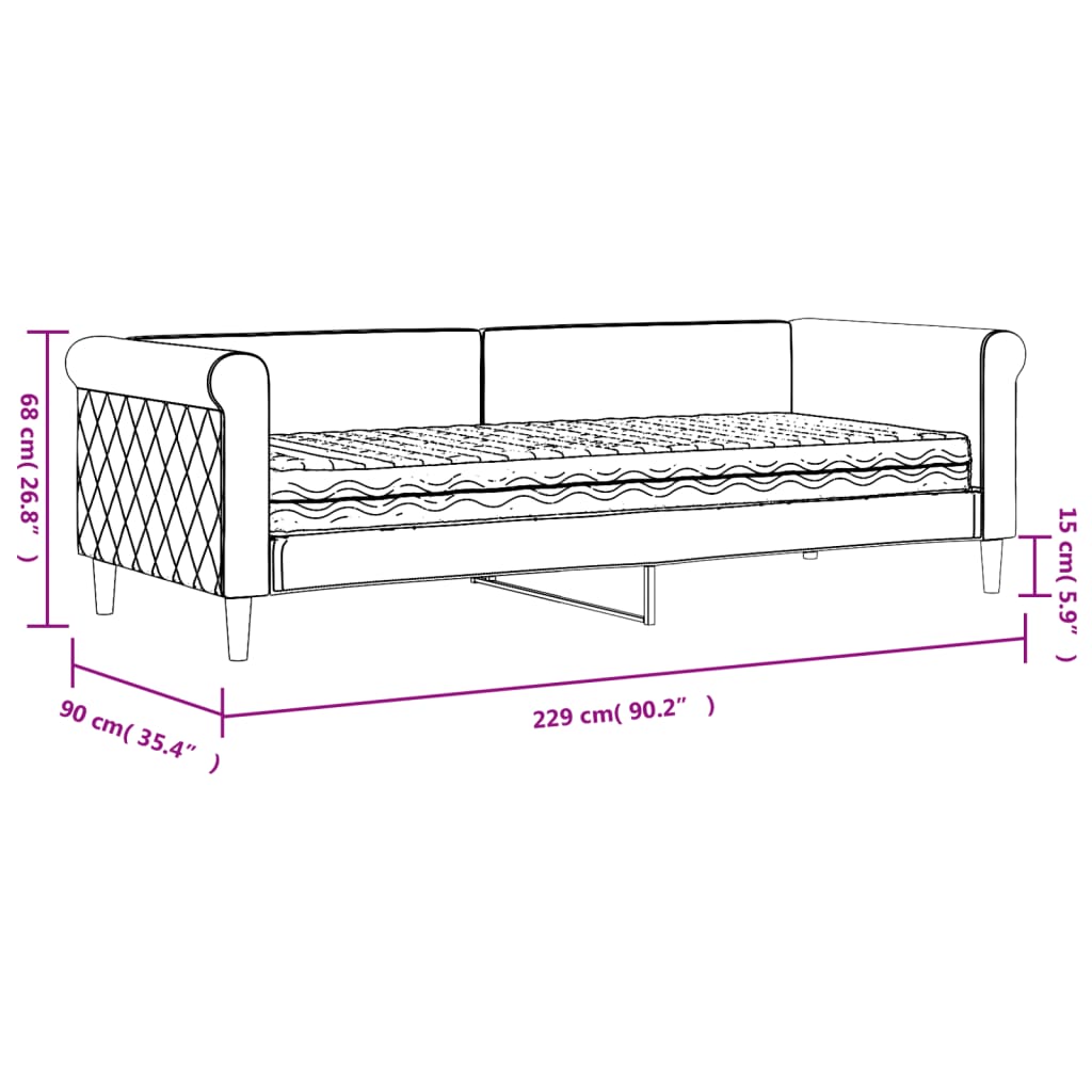 vidaXL Sofa z materacem do spania, żółta, 80x200 cm, aksamit