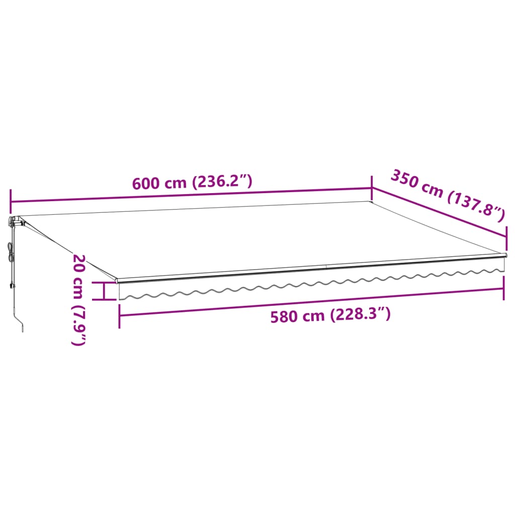 vidaXL Automatyczna markiza z LED, antracytowo-biała, 600x350 cm