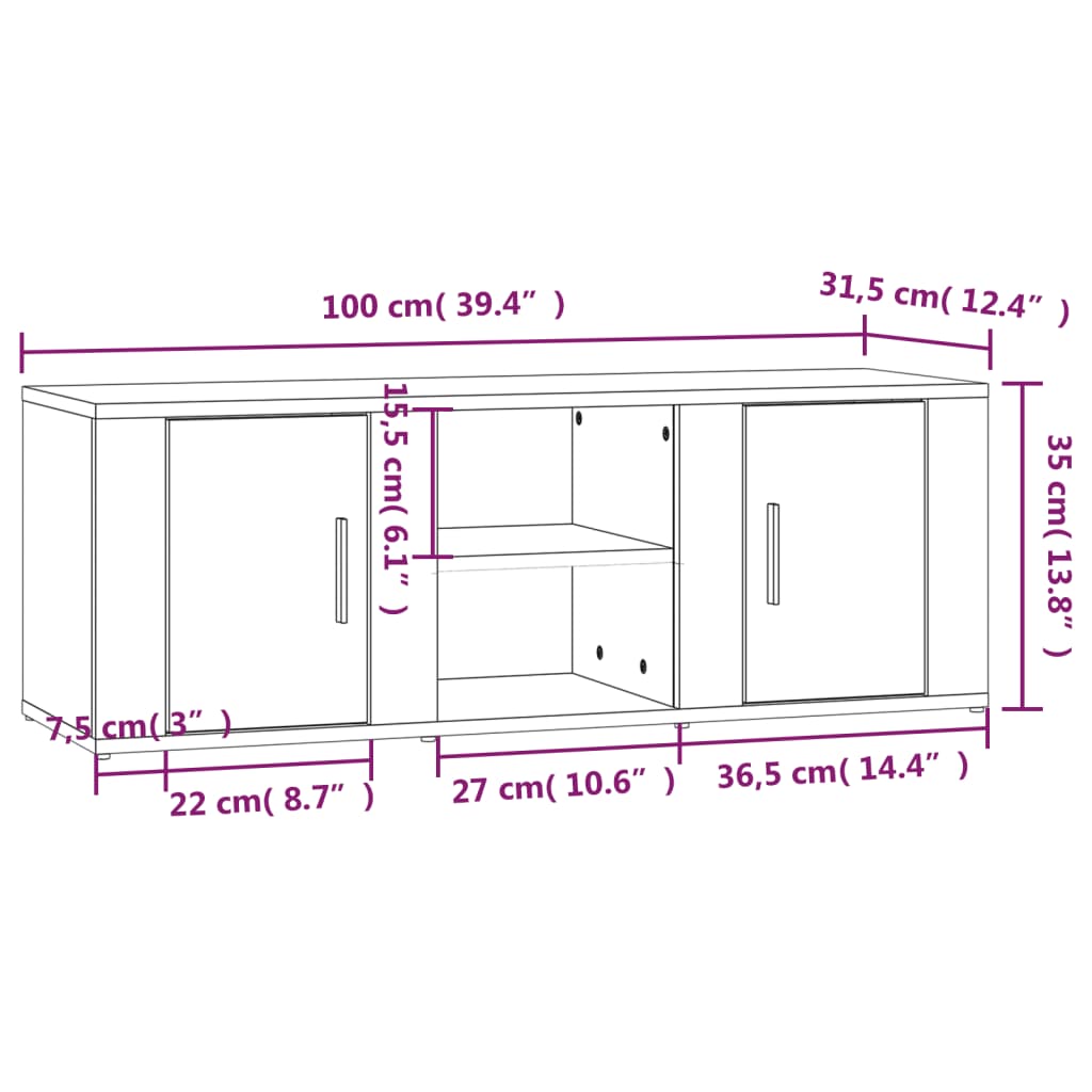 vidaXL Szafka pod telewizor, przydymiony dąb, 100x31,5x35 cm