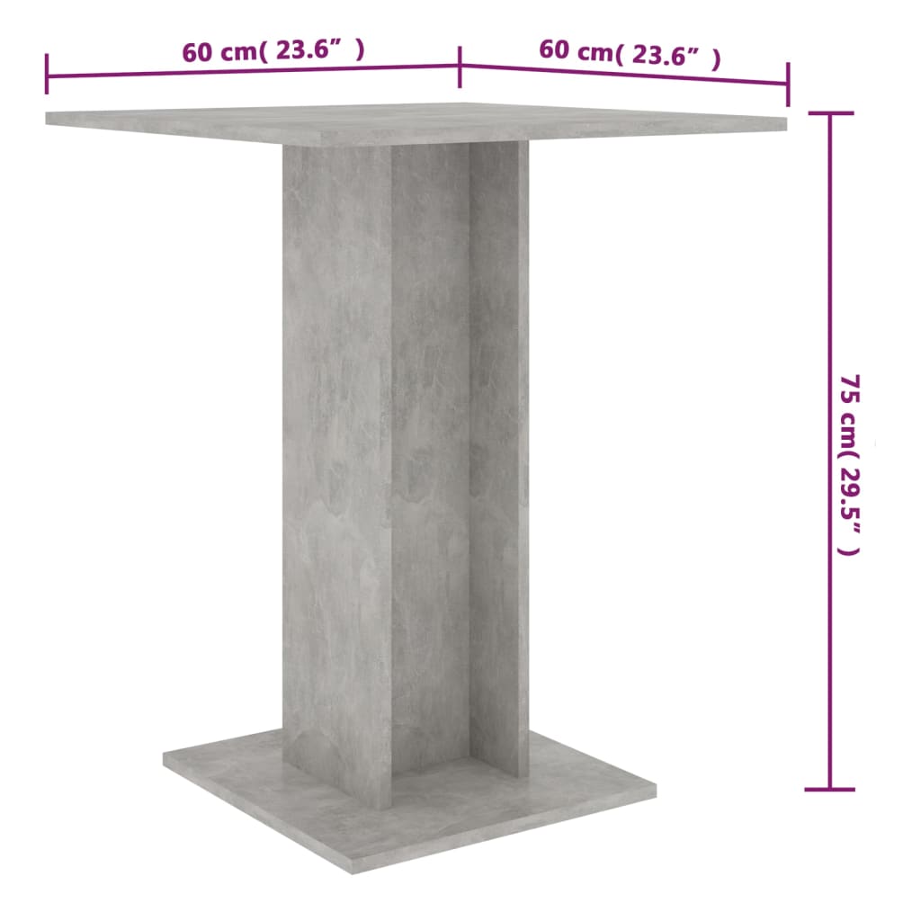 vidaXL Stolik bistro, szarość betonu, 60x60x75 cm