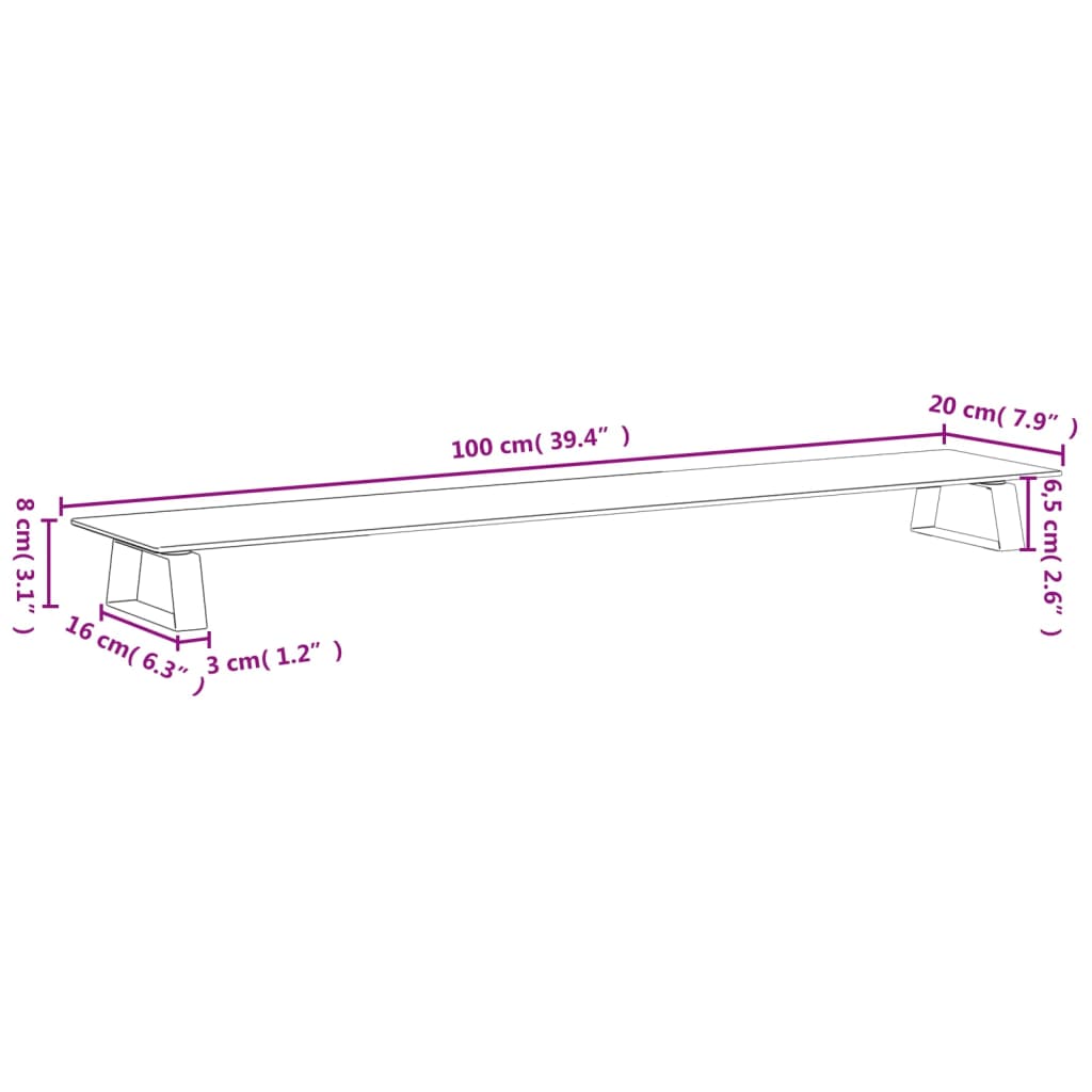 vidaXL Podstawka pod monitor, biała, 100x20x8 cm, szkło i metal