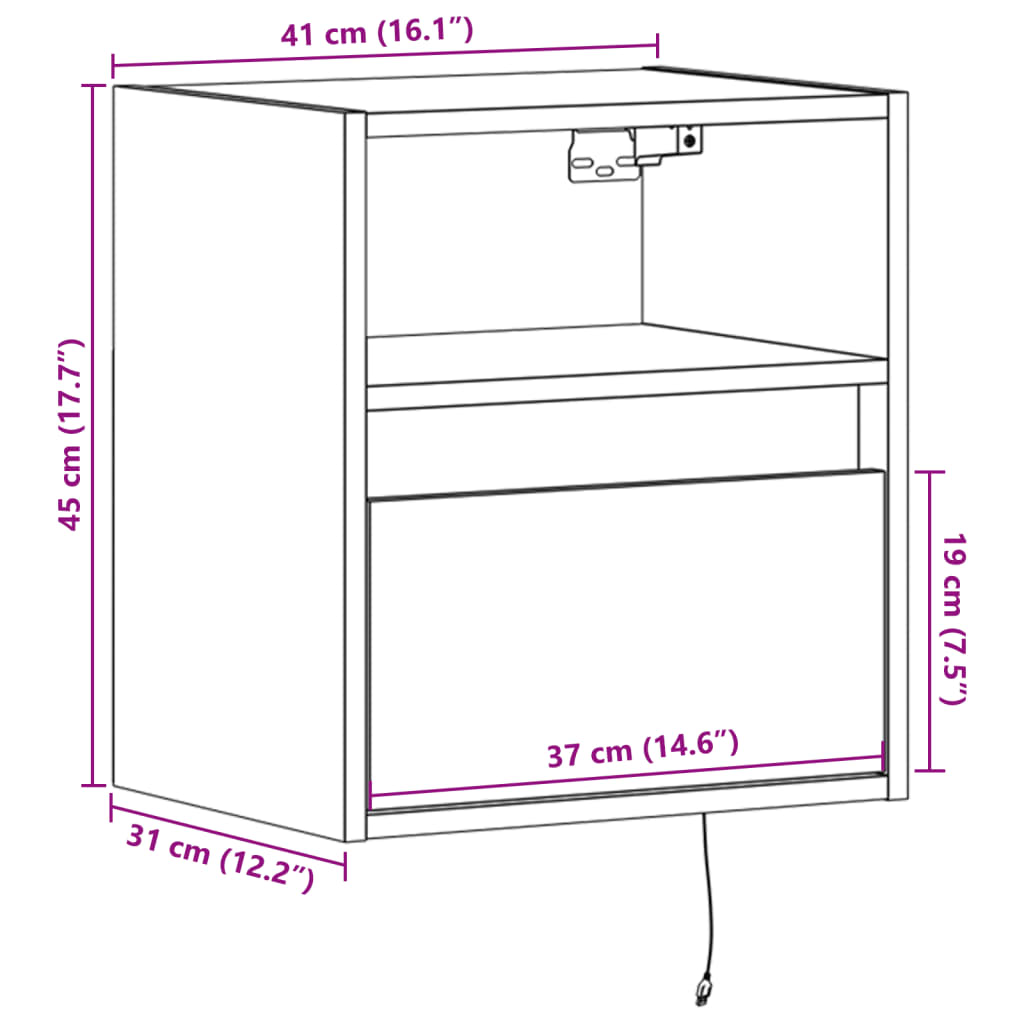 vidaXL Ścienna szafka TV z LED, brązowy dąb, 41x31x45 cm