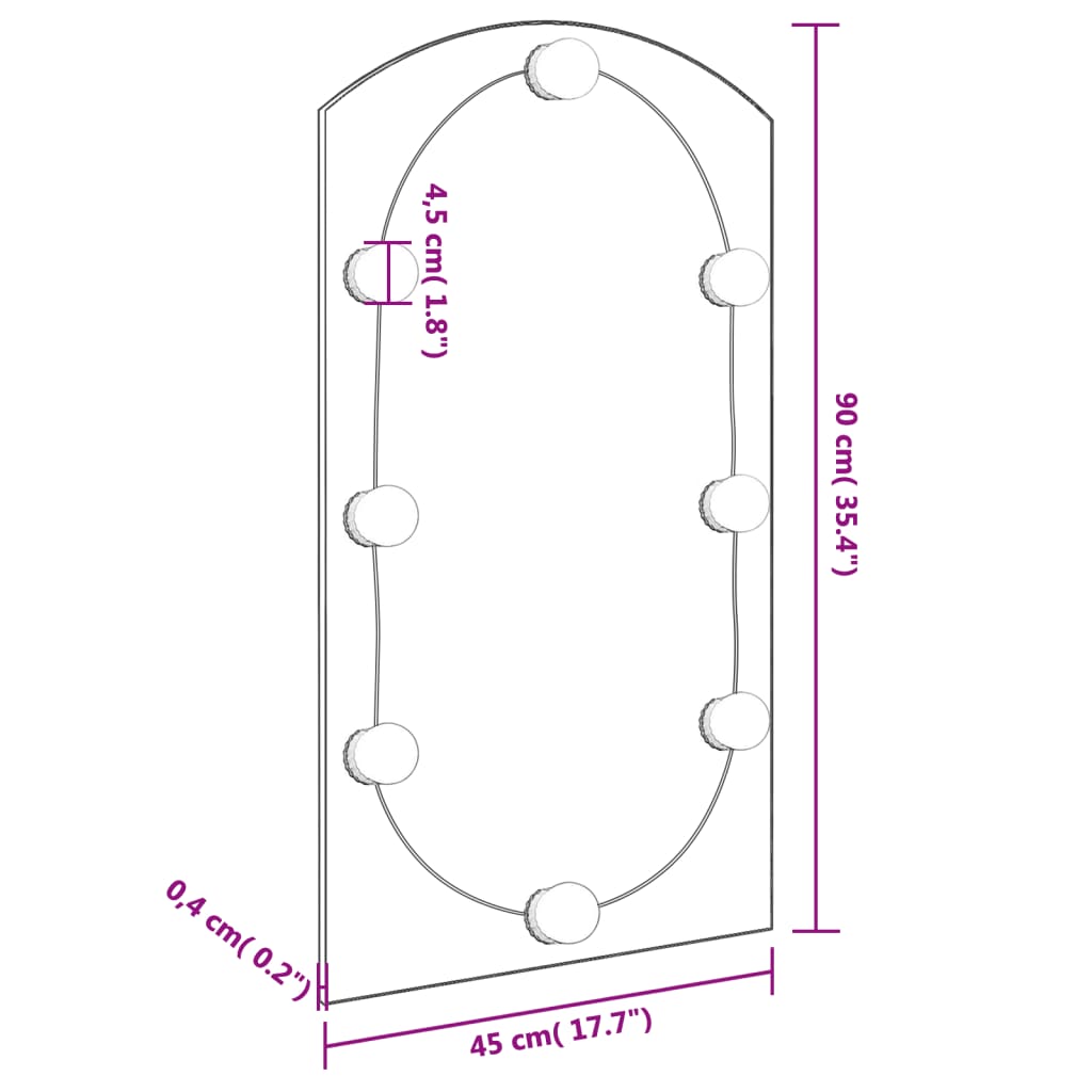 vidaXL Lustro z lampami LED, 90x45 cm, szklane, z łukiem