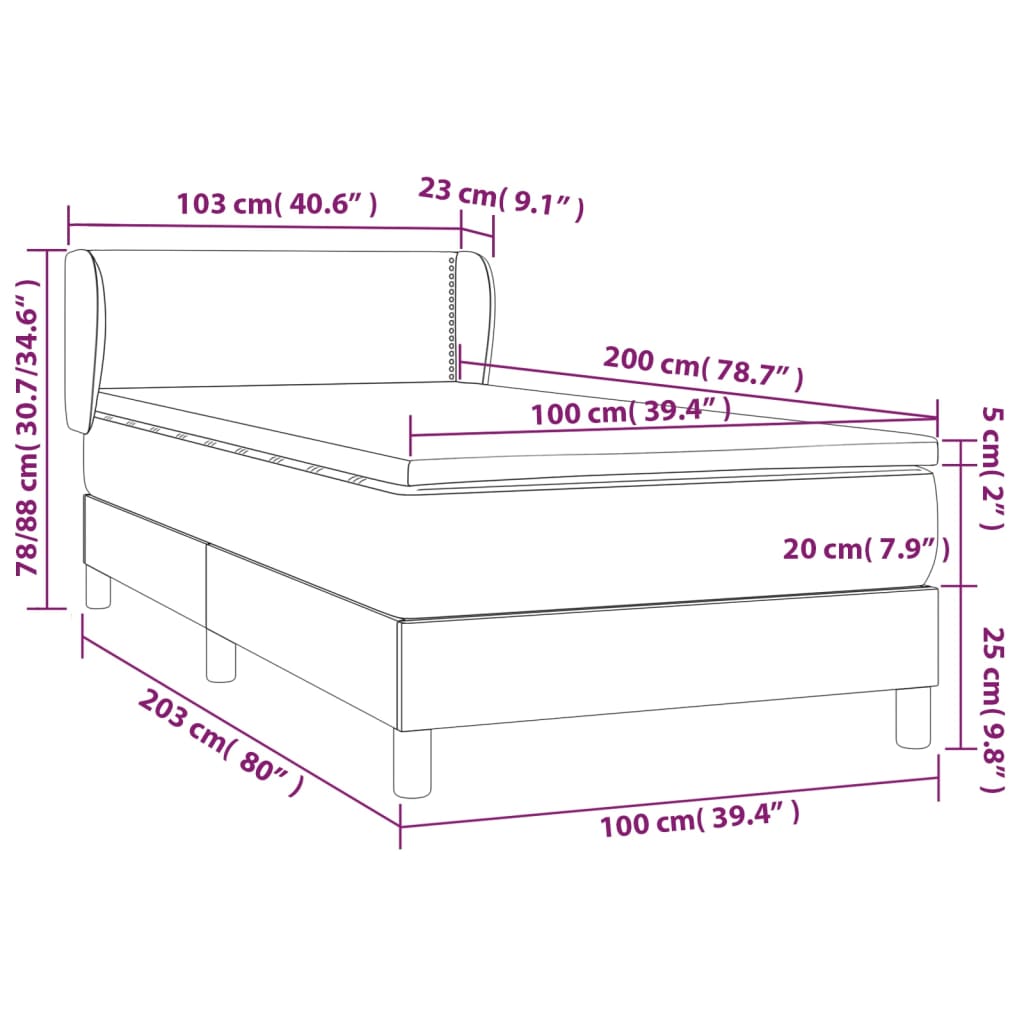 vidaXL Łóżko kontynentalne z materacem, czarne, ekoskóra 100x200 cm