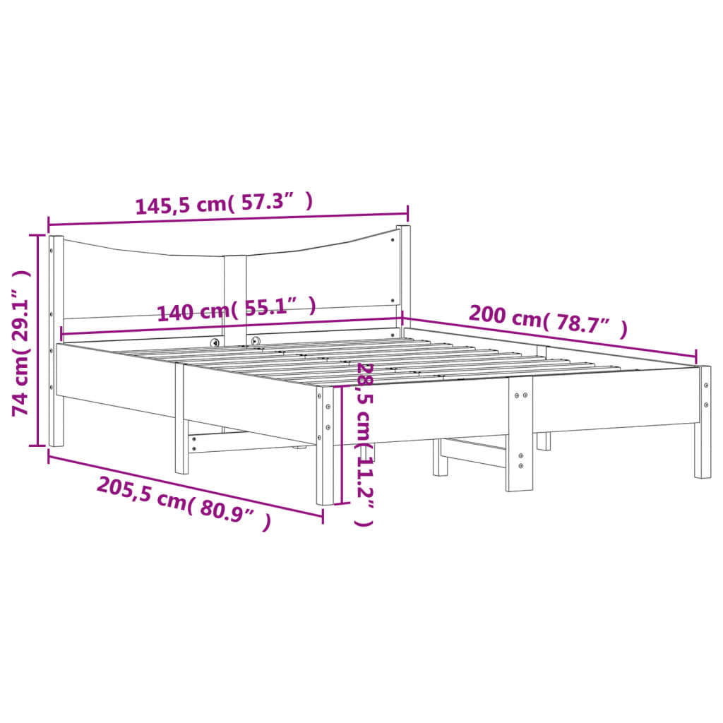 vidaXL Rama łóżka bez materaca, biała, 140x200 cm, lite drewno sosnowe