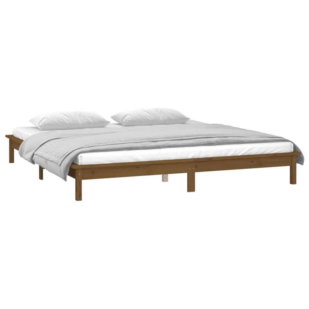 vidaXL Rama łóżka z LED, miodowy brąz, 140x200 cm, lite drewno