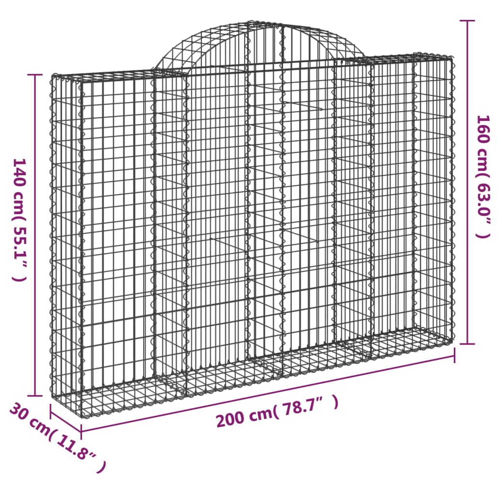 vidaXL Kosze gabionowe, 6 szt, 200x30x140/160 cm, galwanizowane żelazo