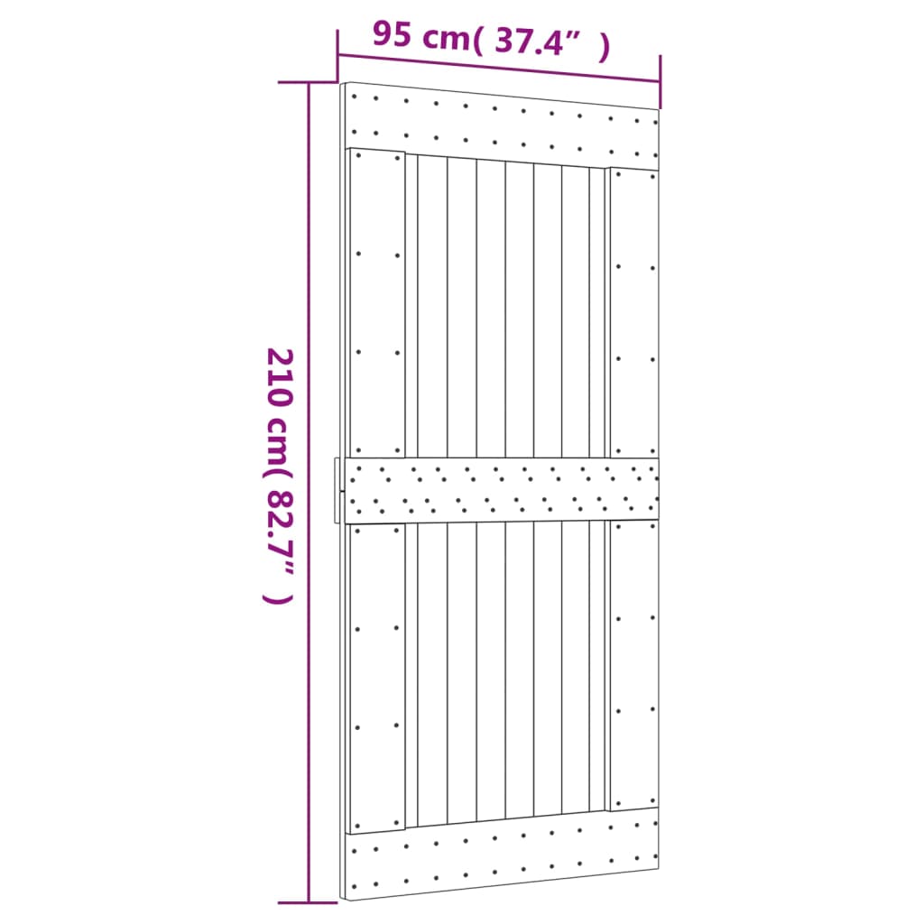 vidaXL Drzwi przesuwne z osprzętem, 95x210 cm, lite drewno sosnowe