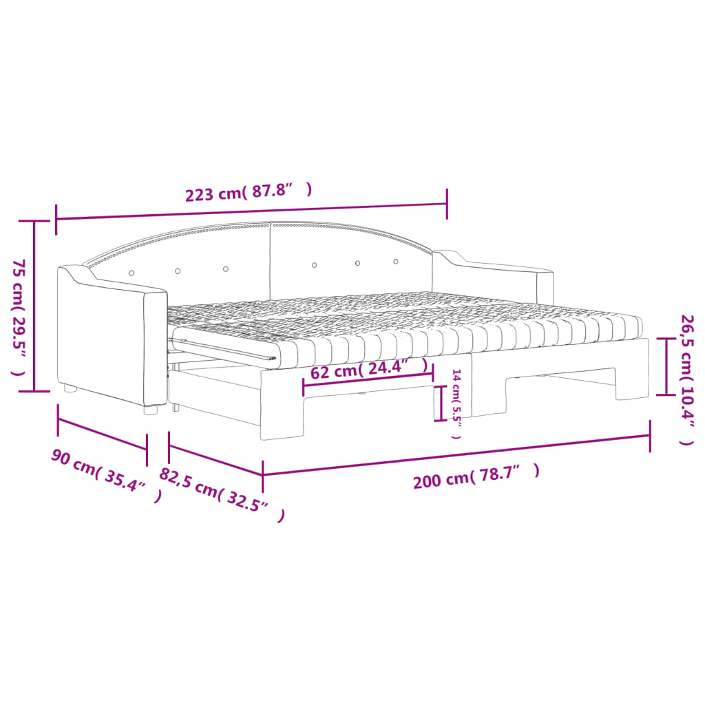 vidaXL Sofa rozsuwana z materacami, ciemnoszara, 80x200 cm, tkanina