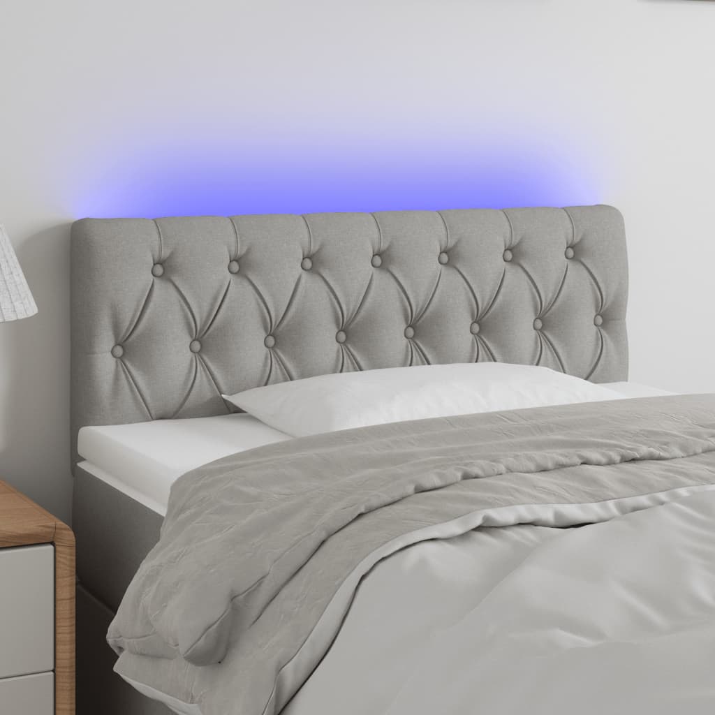 vidaXL Zagłówek do łóżka z LED, jasnoszary, 90x7x78/88 cm, tkanina