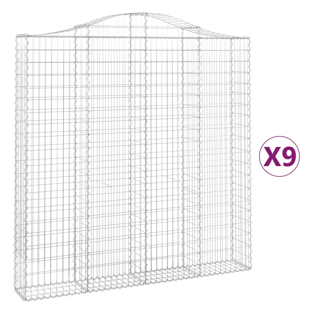 vidaXL Kosze gabionowe, 9 szt, 200x30x200/220 cm, galwanizowane żelazo