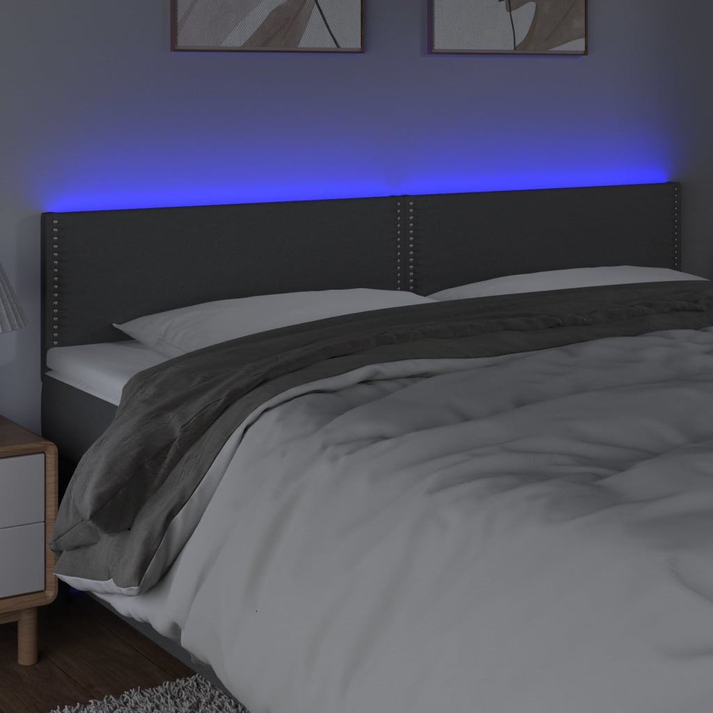 vidaXL Zagłówek do łóżka z LED, ciemnoszary, 200x5x78/88 cm, tkanina