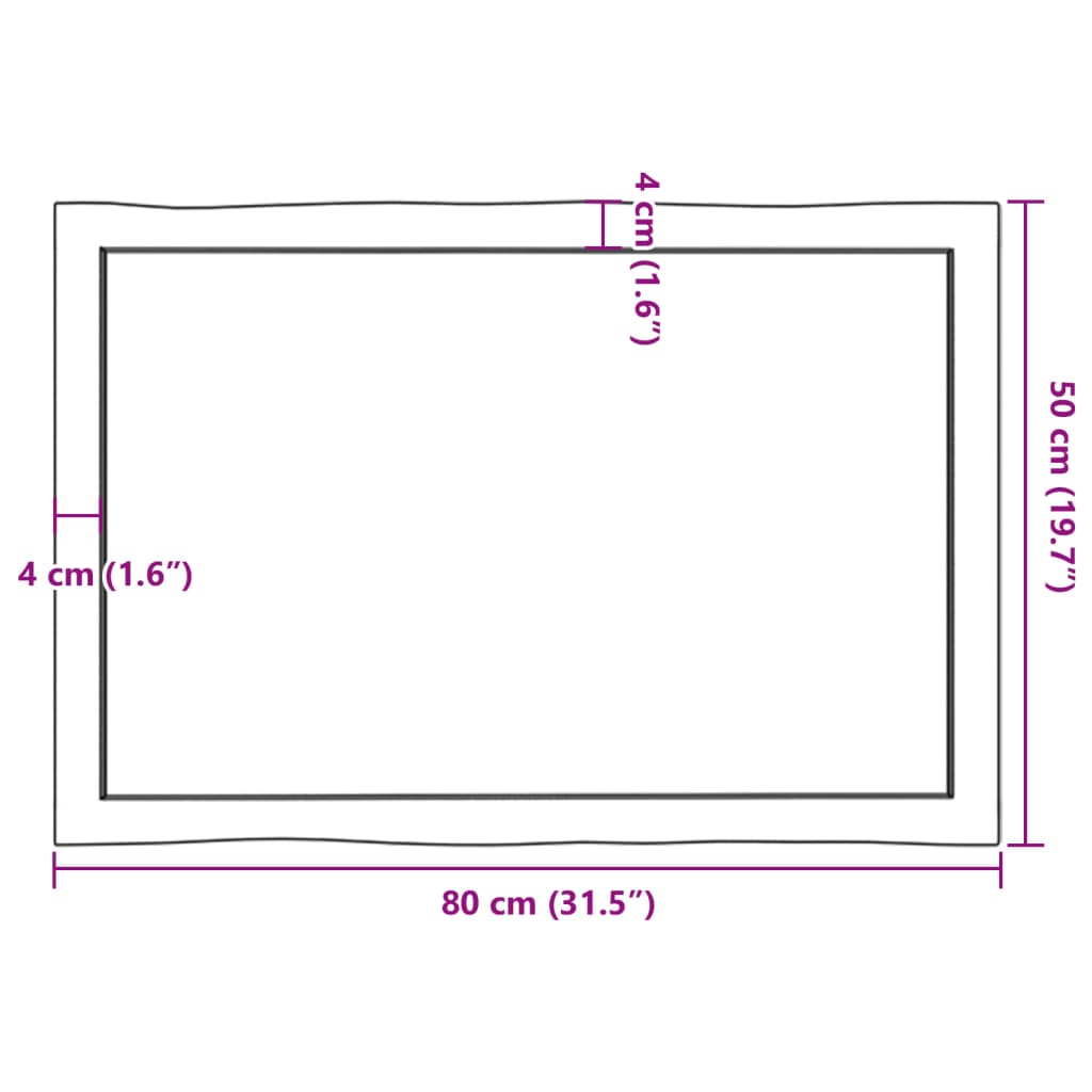 vidaXL Blat stołu, 80x50x(2-4)cm, surowy, lity dąb naturalną krawędzią