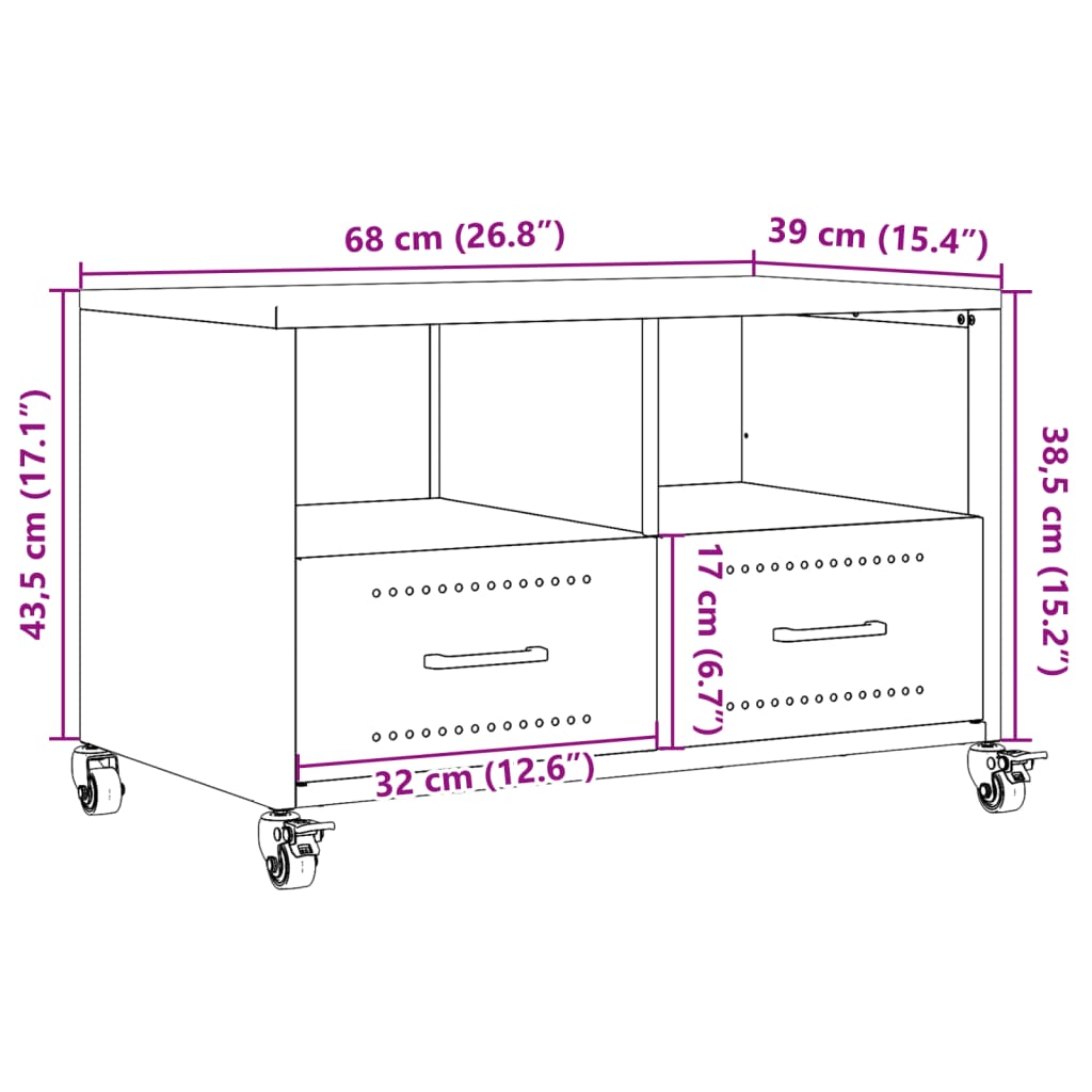 vidaXL Szafka RTV, czarna, 68x39x43,5 cm, stal walcowana na zimno