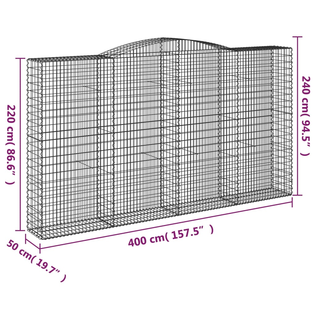 vidaXL Kosze gabionowe, 15 szt, 400x50x220/240cm, galwanizowane żelazo