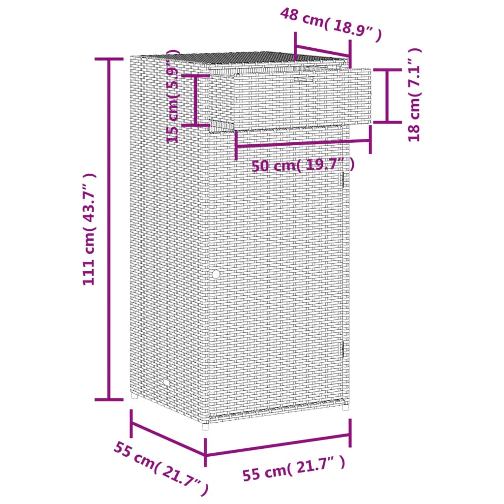 vidaXL Szafka ogrodowa, szara, 55x55x111 cm,polirattan