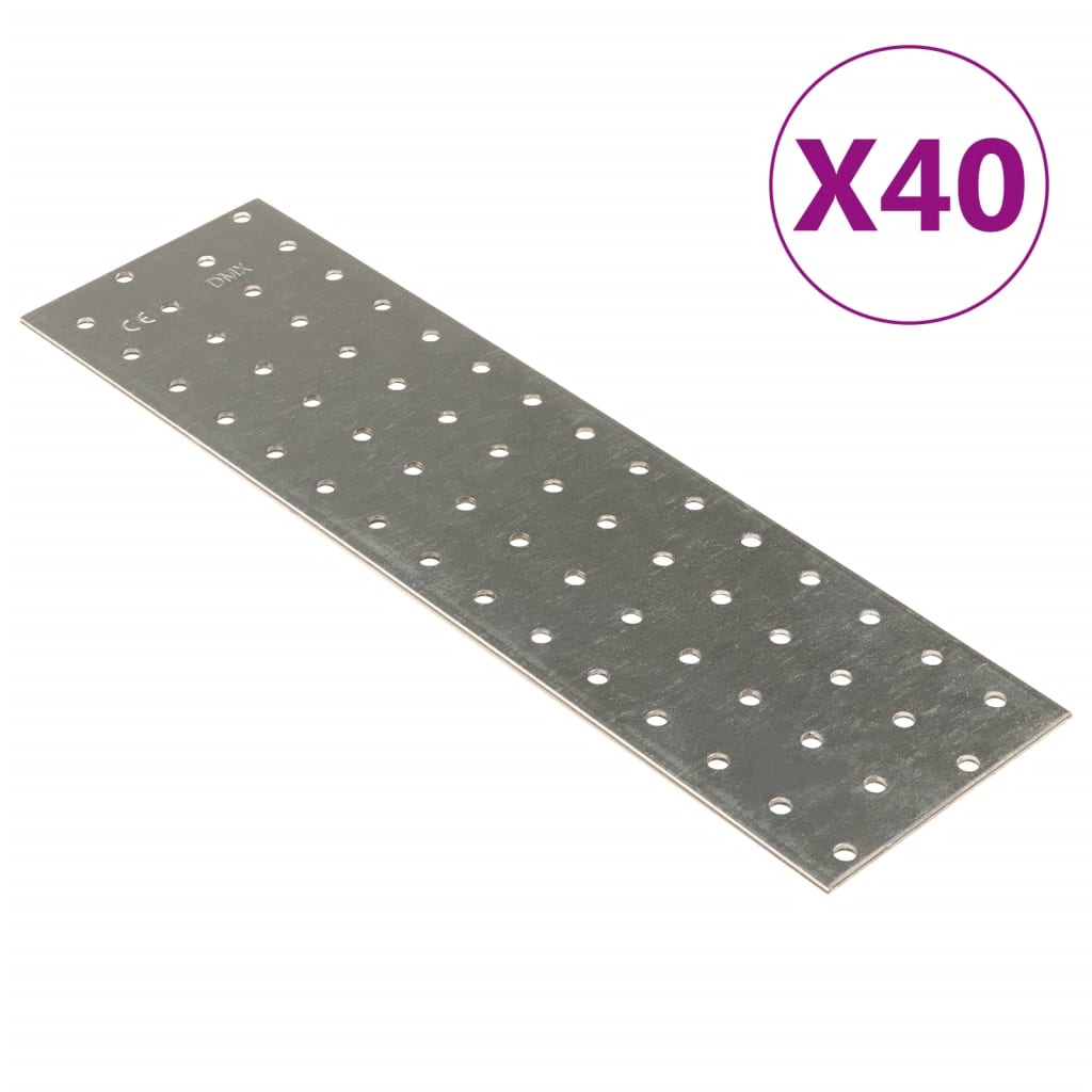 vidaXL Płytki perforowane, 40 szt., 2 mm, 300x80 mm, stal ocynkowana